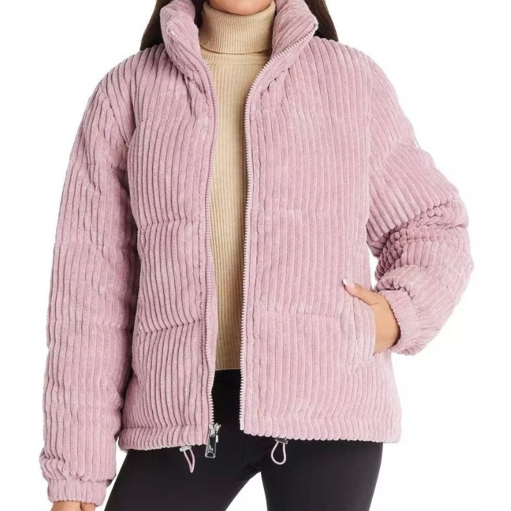 Koolaburra by Ugg Plush Pinkish Mauve Corduroy Puffer Coat W Med ZipUp Wide Wale